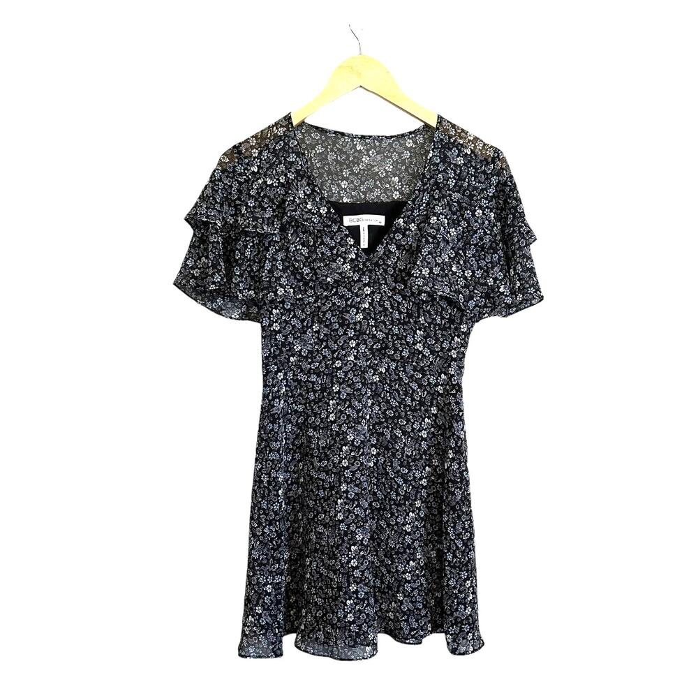 BCBGeneration Floral Printed Ruffle Short Sleeve Fit and Flare Mini Dress Size 6